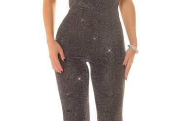 Salopeta eleganta evazata, neagra cu glitter argintiu, Judy 2
