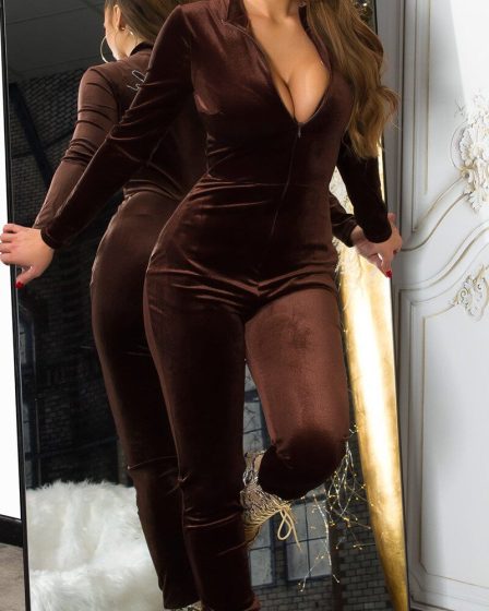 Salopeta maro din catifea cu fermoar Alice 29 Salopeta maro din catifea cu fermoar Alice 15