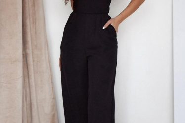 Salopeta neagra eleganta, de dama, evazata, cu spatele gol, Lajla 2