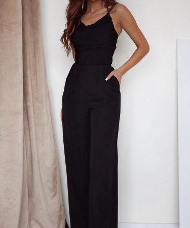 Salopeta neagra eleganta, de dama, evazata, cu spatele gol, Lajla 1
