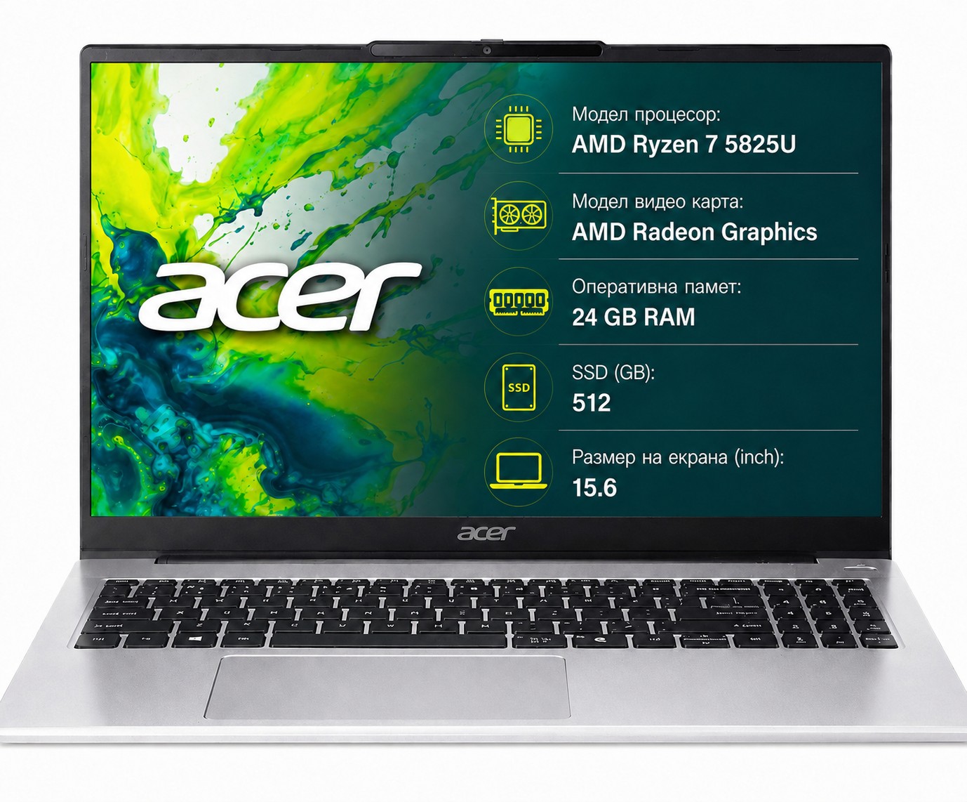 Laptop Acer - Aspire Lite 15, 15.6'', FHD, 24GB/512GB, LightSilver 1